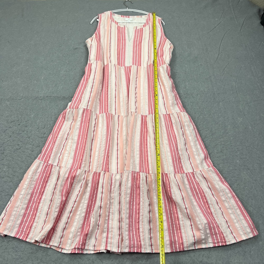 J Jill Dress Women's XL Pink Striped Sleeveless Lined Tiered Lined Maxi Boho - Picture 7 of 10